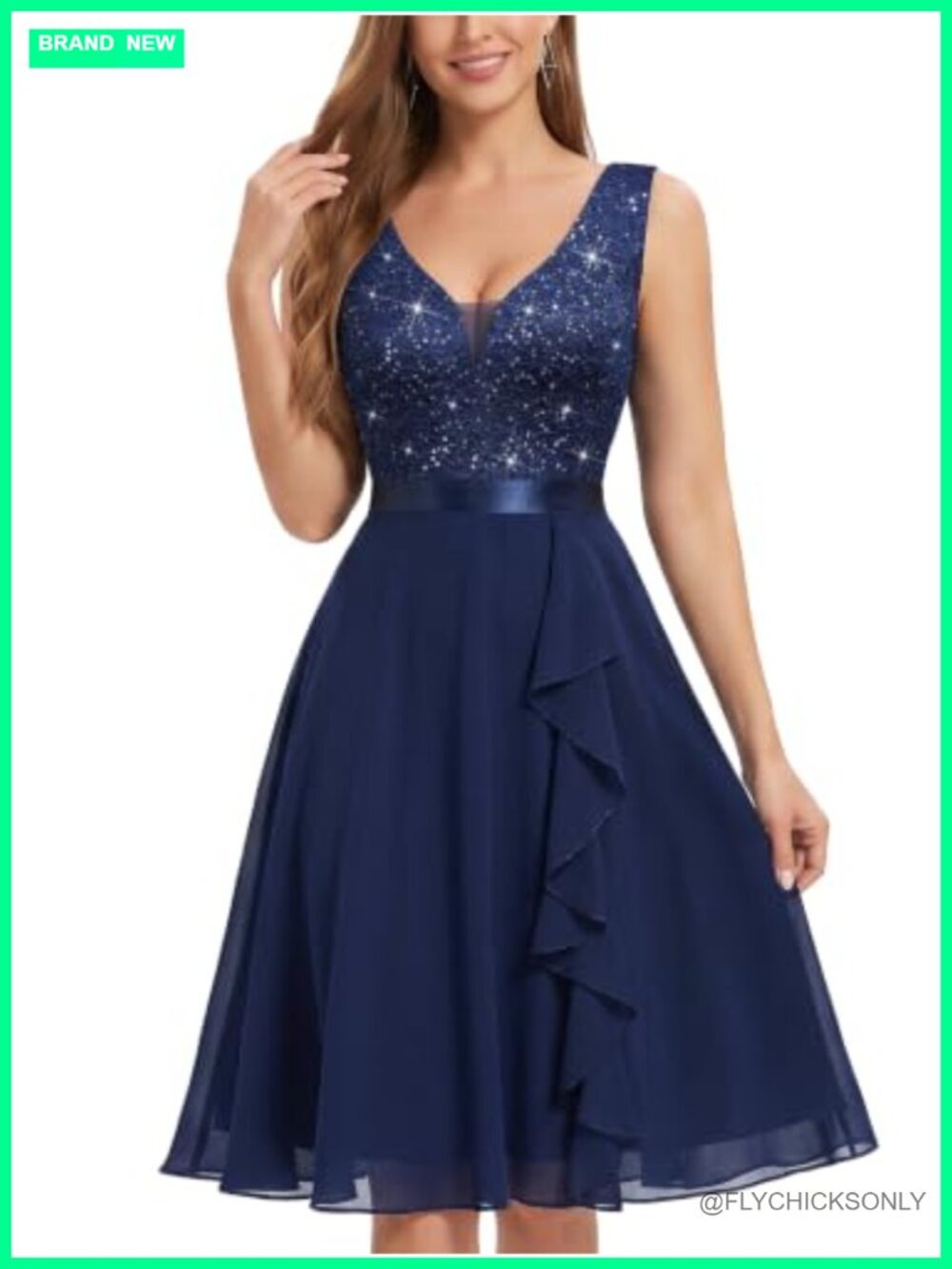 V-Neck Sequin Formal A-Line Dress Sleeveless Cocktail Party